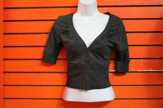 New Zenana junior short 3/4 sleeve cardigan top blouse charcoal gray 