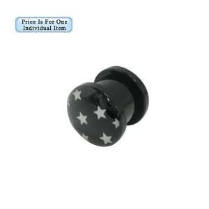  White Stars Acrylic Screw Fit Ear Plug   6 Gauge Jewelry