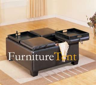 Square Ottoman Cocktail Table with Storage Dark Brown  