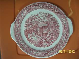   LANE RED / PINK 11 1/2 TABBED SERVING PLATE TRAY IRONSTONE  
