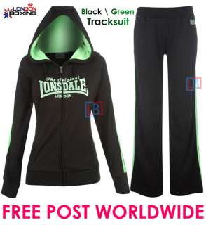 LONSDALE LONDON Black & Green Full Jogging Tracksuit Outfit ♥FREE 
