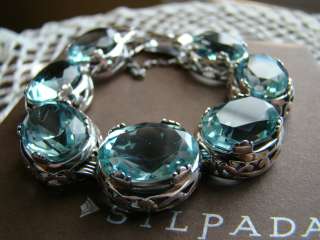   Sterling Silver Aqua Glass Bracelet, Box Clasp $239 B2093 New  