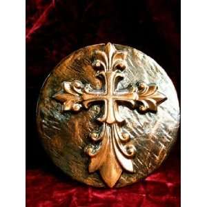 Ornate Garden Cross Wall Plaque in Polished Copper  