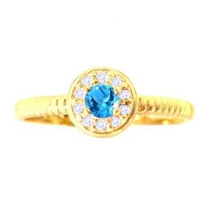  14K Yellow Gold Small Round Gemstone and Diamond Disc Ring 