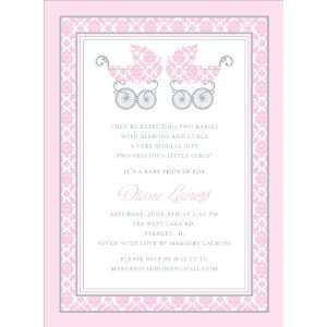  Damask Pram Pink Twins Baby Shower Invitations Everything 