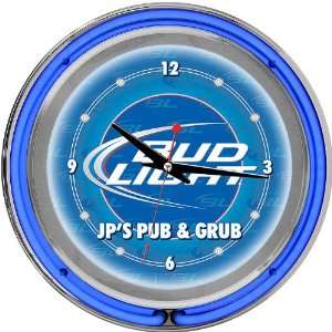 Bud Light Blue 14 inch Double Ring Neon Clock Personalized   Game Room 