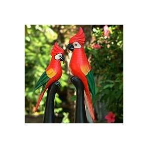  Wood sculptures, Red Cockatoos (pair): Home & Kitchen