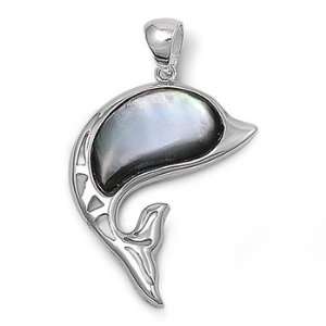    Sterling Silver Dolphin Shape Abalone Shell Pendant: Jewelry