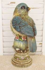 Blue Bird 12 1/2 Garden Statue Rich Colors, Detailed Carved Wood Look 