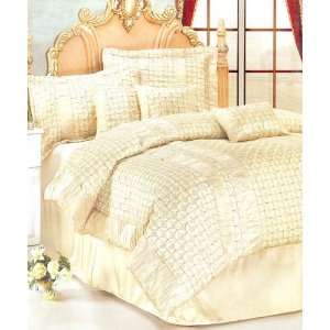  7pc King Size Beige Quilt Style Comforter Bed in a Bag Set 