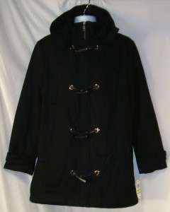 Mens INC NWT Black Hooded Wool Blend Buckle Coat S M L  