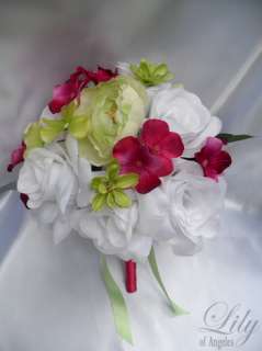 17pcs Wedding Bridal Bouquet Flower Bride Decoration Package FUCHSIA 