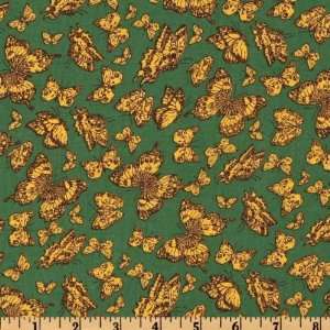   Scattered Allover Green/Gold Fabric By The Yard Arts, Crafts & Sewing