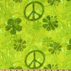   Flower Peace Sign Green Fabric By The Yard Arts, Crafts & Sewing
