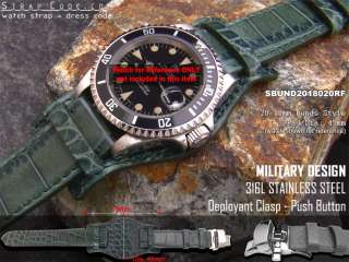 20mm Bunds Style Military LAKE BLUE CrocoCalf Watch Strap   Deployant 