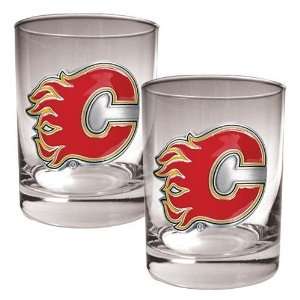  Calgary Flames 2pc Rocks Glass Set   Primary Logo Sports 