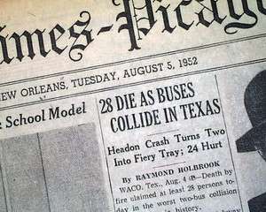 1952 WACO Texas BUSES Collision Disaster Newspaper TX  