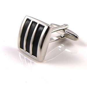  Black and Silver Stripped Cufflinks: Jewelry