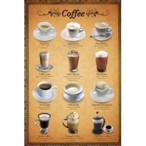 Coffee Recipes Espresso Cappuccino Poster 24 x 36 inches:  