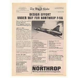  1981 Northrop F 5G Aircraft Design Under Way Print Ad 
