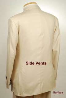46R   STEVE HARVEY Dark Cream Silk & Wool Mens Suit H12  