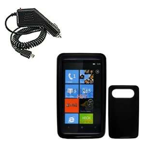  Car Charger + Solid Black Silicon Skin Case Faceplate Cover for HTC