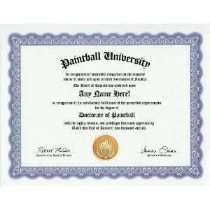  Paintball Degree: Custom Gag Diploma Doctorate Certificate 