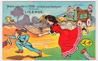  Not Safe in 1908 Without Marriage License Leap Year Postcard  