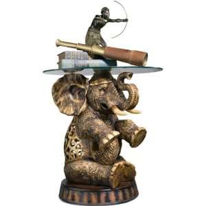 British Colonial Indian Elephant Sculpture Glass Topped Side Table 
