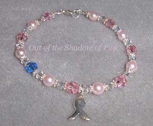 Swarovski Crystal Pearl Breast Cancer Bracelet .925 SS  