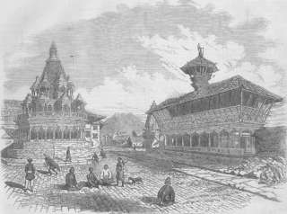 NEPAL Sru Khrishna Temple, antique print, 1855  