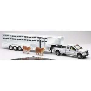   FORD F350 FIFTH WHEEL W/ LIVESTOCK TRAILER Truck New Ray Toys & Games