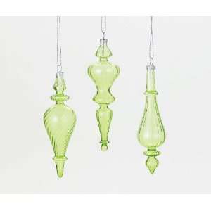  Green Glass Finial Ornaments Set of 3
