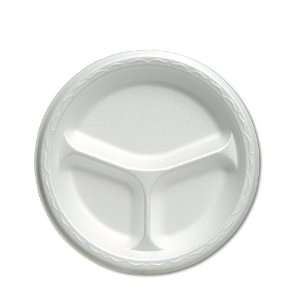 Genpak 83900 8 7/8 Inch White 3 Compartment Celebrity Foam Dinnerware 