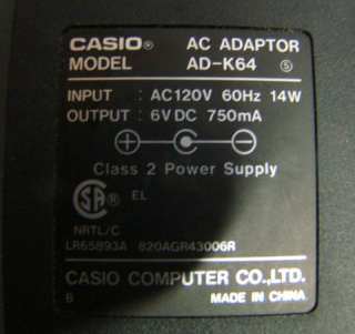 6V AC ADAPTER POWER CASIO AD K64 ADK64 HANDHELD LCD TV  