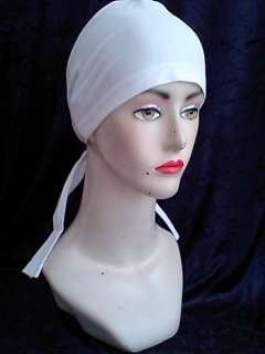 White Cotton Spandex Scrub Chemo Hat Bonnet Cap Hijab  