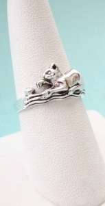 Sterling Silver Cat Playing w/Yarn Ring Selectable Size  