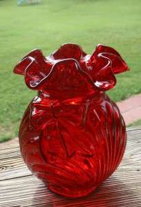 Fenton Red Caprice Bowknot Vase  