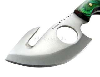Skinning Knife GREEN WOOD Handle Pro Hunting Knives Skinner Gut 
