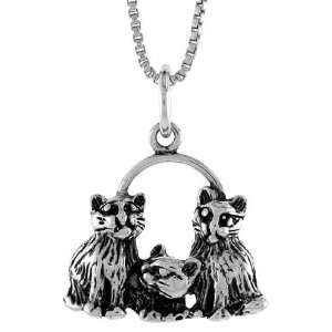   Sterling Silver 9/16 in. (15mm) Tall Cat Pendant (w/ 18 Silver Chain