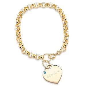  December Engraved Birthstone Heart Charm Bracelet: Jewelry