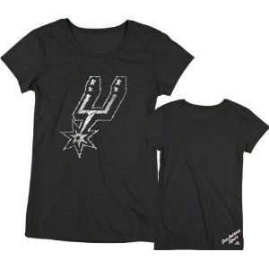 San Antonio Spurs Womens Black Scribbler Cap Sleeve T Shirt:  