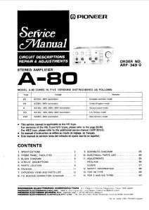 Pioneer A 80 Amplifier Service Manual in PDF Format  
