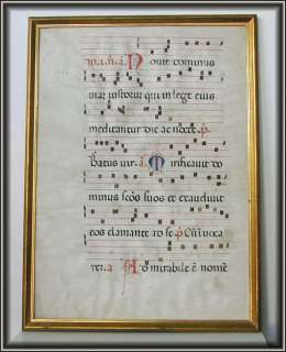   ANTIPHONAL LEAF Vellum GREGORIAN CHANT Manuscript Painting Music 16c
