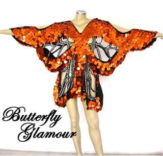 ORANGE Sequin Drag Queen butterfly Halloween GLAM dress  