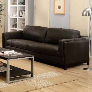   Contemporaly Chocolate Brown Leather Stationary Sofa