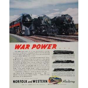 1943 Ad WWII Norfolk Western Railway Train Locomotive   Original Print 