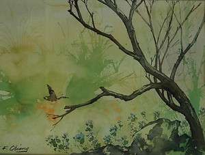Original Watercolor with Butterfly Signed C. F. Chiang  