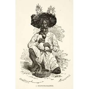 1881 Print Serpent Snake Charmer India Portrait Man Musician Pipe 