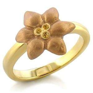  Size 6 Flower Citrine Crystal White Metal Gold Plated Ring 